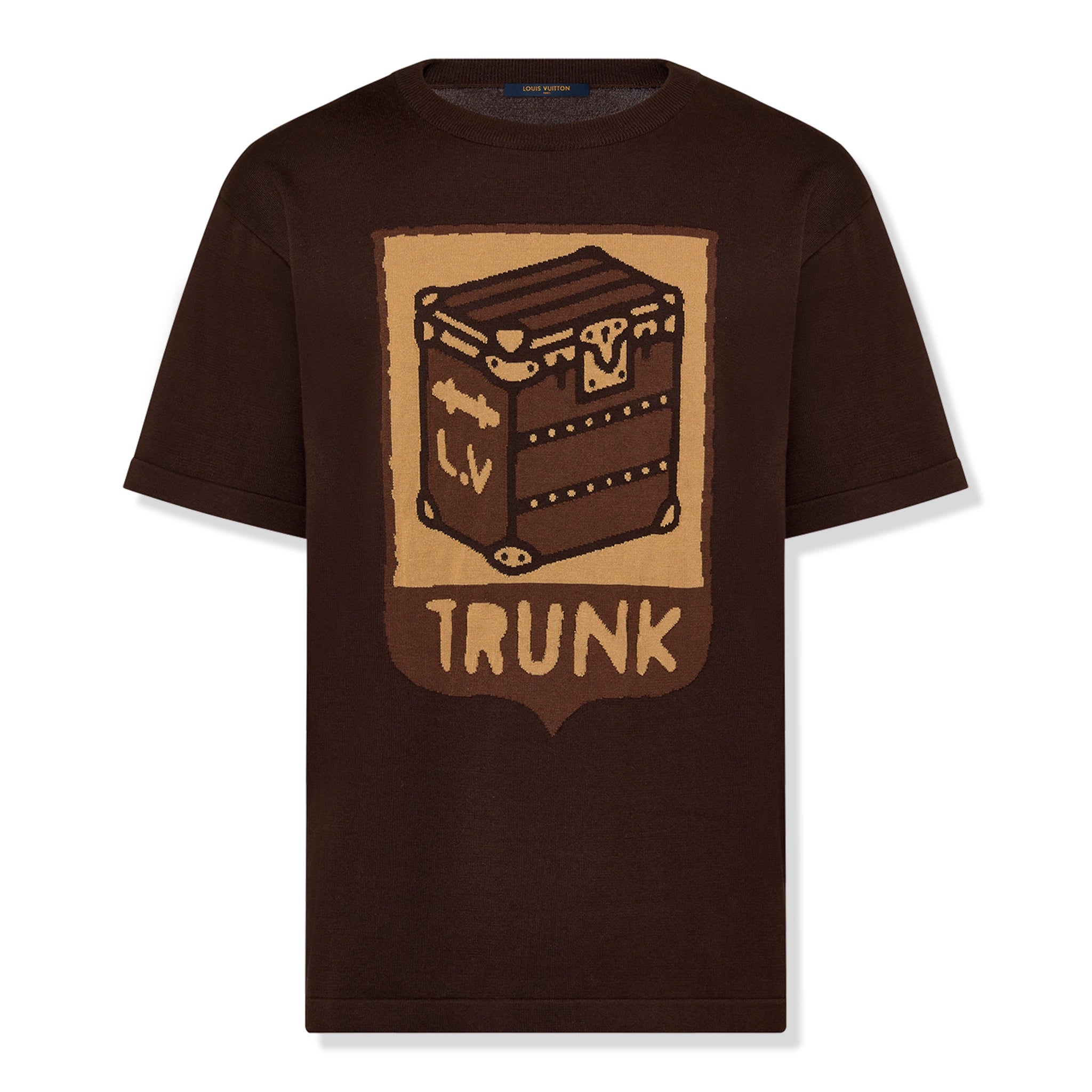 Front view of Louis Vuitton Cotton Trunk Print Sienna Brown T Shirt NVPROD4940233V